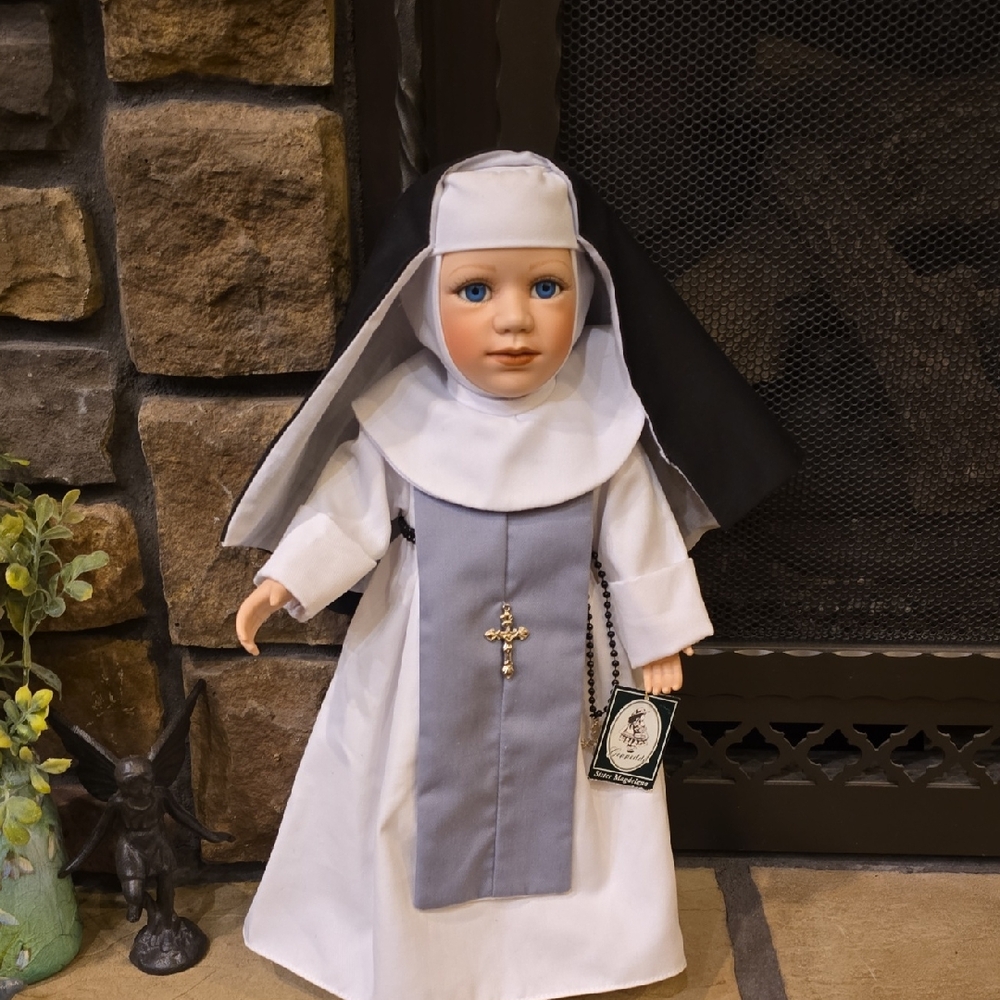 Nun Doll with Cross Pendant Porcelian Sister Magdelena Collector